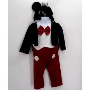 "DISNEY" MICKEY MOUSE RED & BLACK TUXEDO JUMPSUIT & HAT DRESS-UP COSTUME: 2T